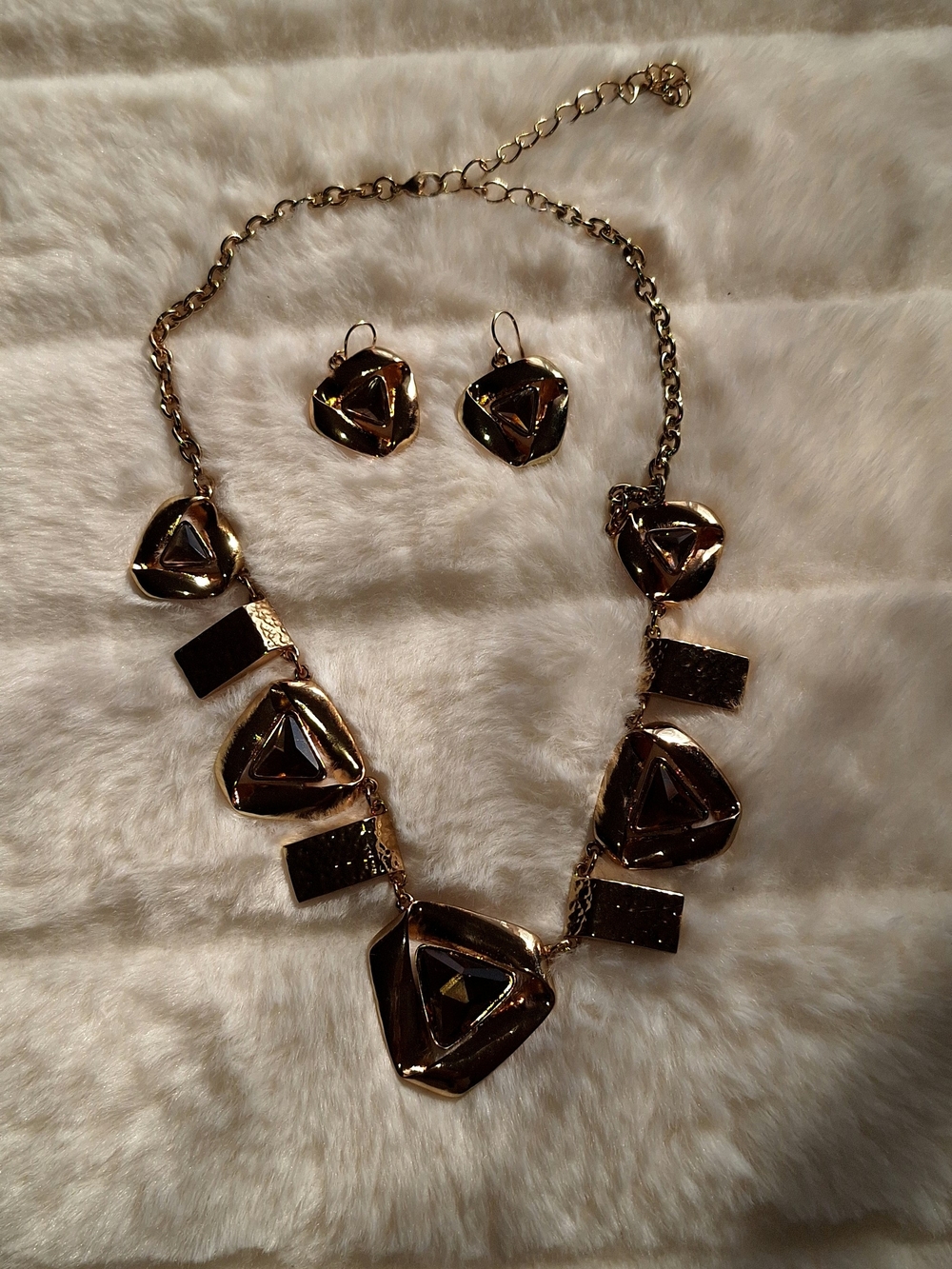 Gold-Tone Geometric Statement Necklace & Earring Set